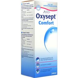 Eine Schachtel Kontaktlinsenlösung mit der Aufschrift "Oxysept Comfort".