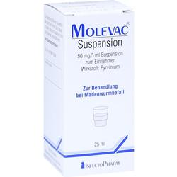 Weiße Medikamentenverpackung mit blauer Schrift zur Behandlung von Madenwurmbefall.