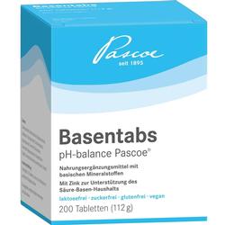 Eine blaue Packung mit Nahrungsergänzungsmitteln namens "Basentabs".