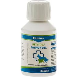 Eine weiße Flasche mit Petvital Energy-Gel für Hunde und Katzen.
