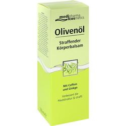 Grüne Verpackung von Olivenöl-Körperbalsam mit Coffein und Ginkgo.