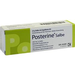 Grüne und weiße Verpackung einer Posterine Salbe gegen Hämorrhoiden.