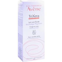 Eine weiße Verpackung mit Aufschrift für Avène TriXera Pflegemilch für Gesicht und Körper.